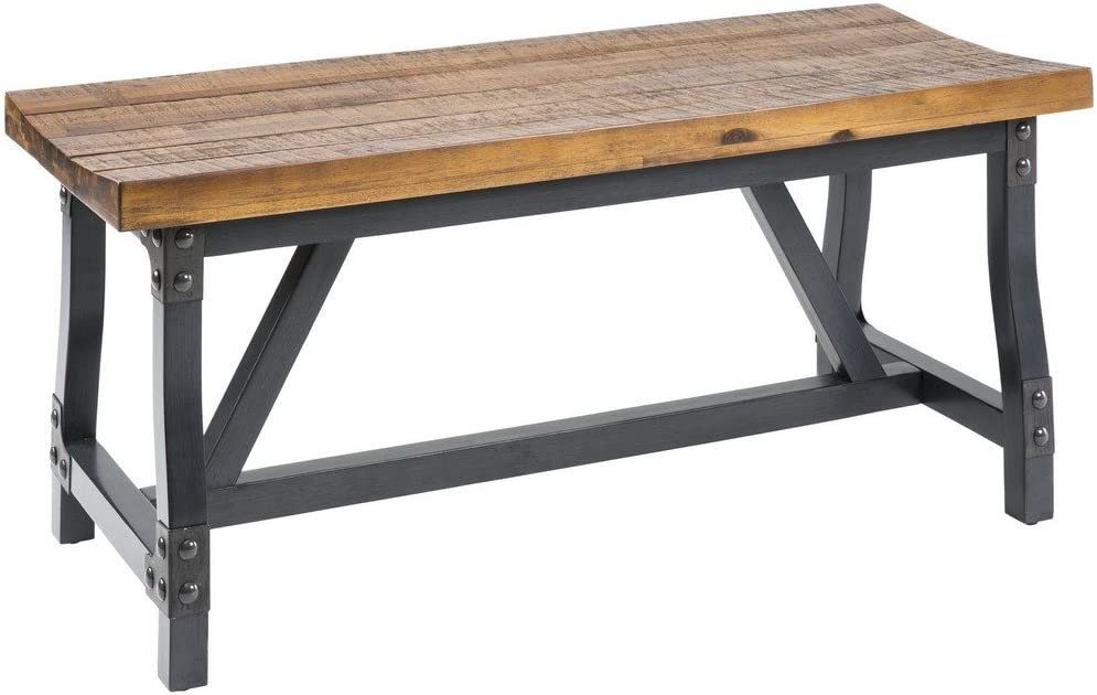 INK+IVY Lancaster Standard Dining Bench - Solid Wood, Metal Base Seating Bench - Amber Wood, Industrial Rustic Style Bench - 1 Piece Metal Frame Wooden Top Seating Bench for Dining Room
