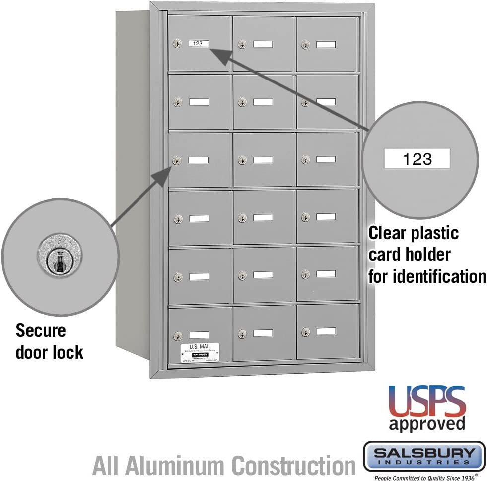 Salsbury Industries 3618ARU 4B Plus Horizontal Mailbox, 18 A Doors, Rear Loading, USPS Access, Aluminum