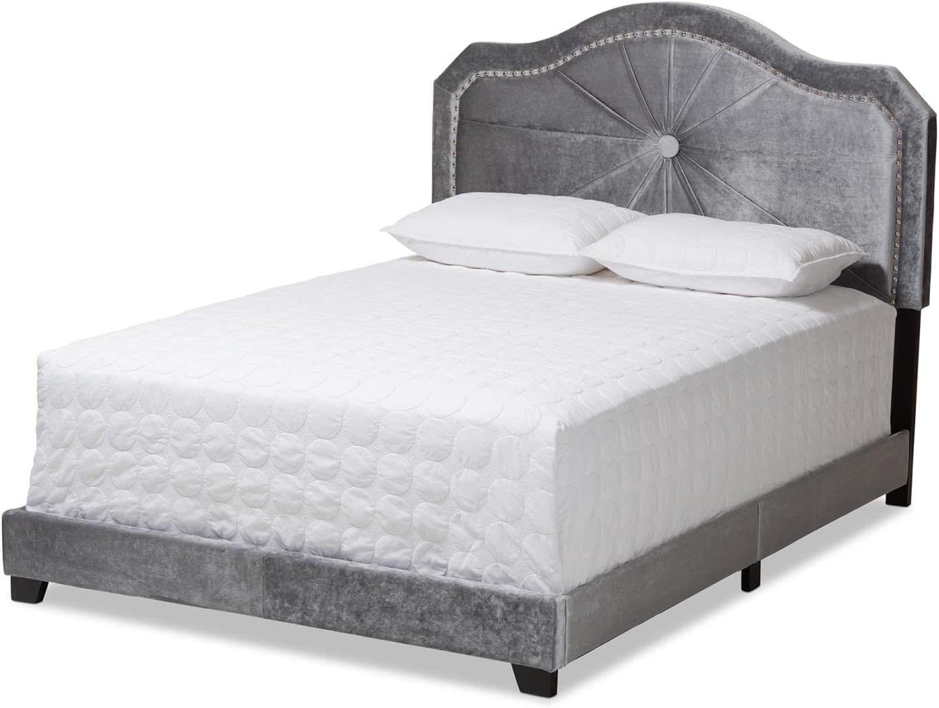 Baxton Studio Embla Modern and Contemporary Gray Velvet Fabric Upholstered Queen Size Bed