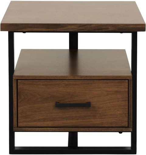 Pratt 22 in. Walnut Square Wood End Table with Drawer