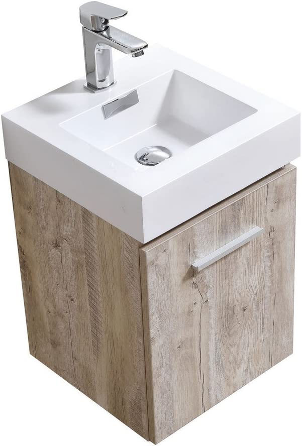 Bliss 16" Nature Wood Wall Mount Modern Bathroom Vanity