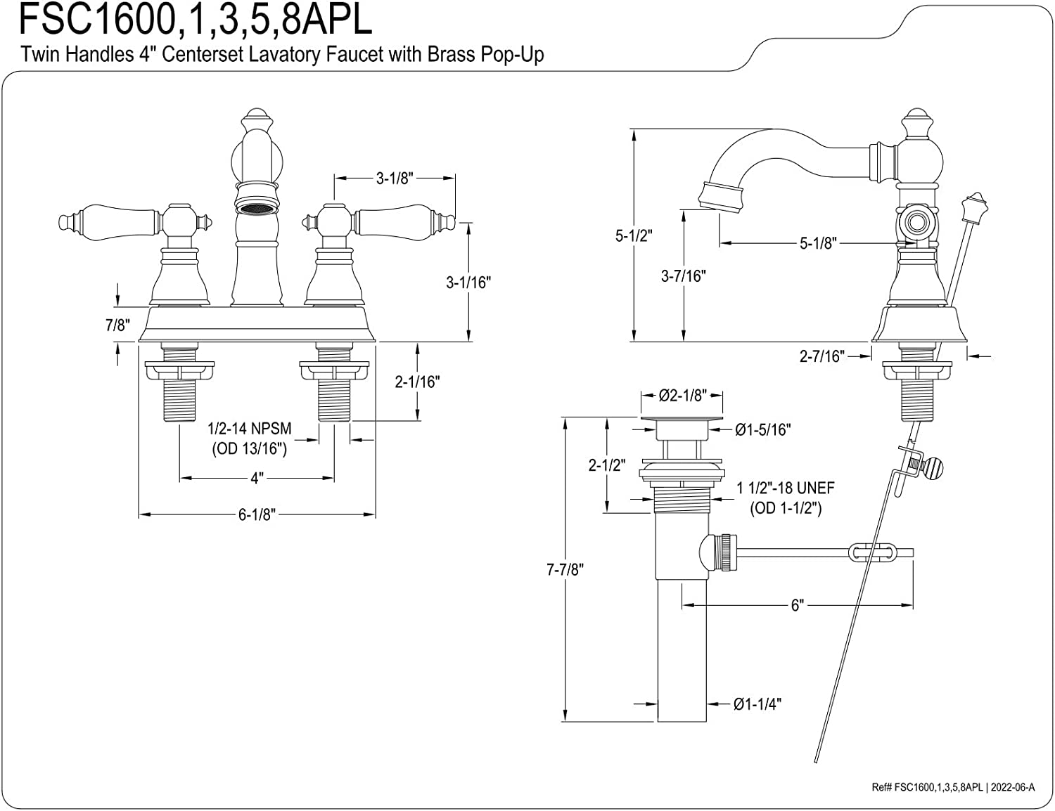 Kingston Brass FSC1605APL American Patriot 4&#34; Centerset Bathroom Faucet, Oil Rubbed Bronze