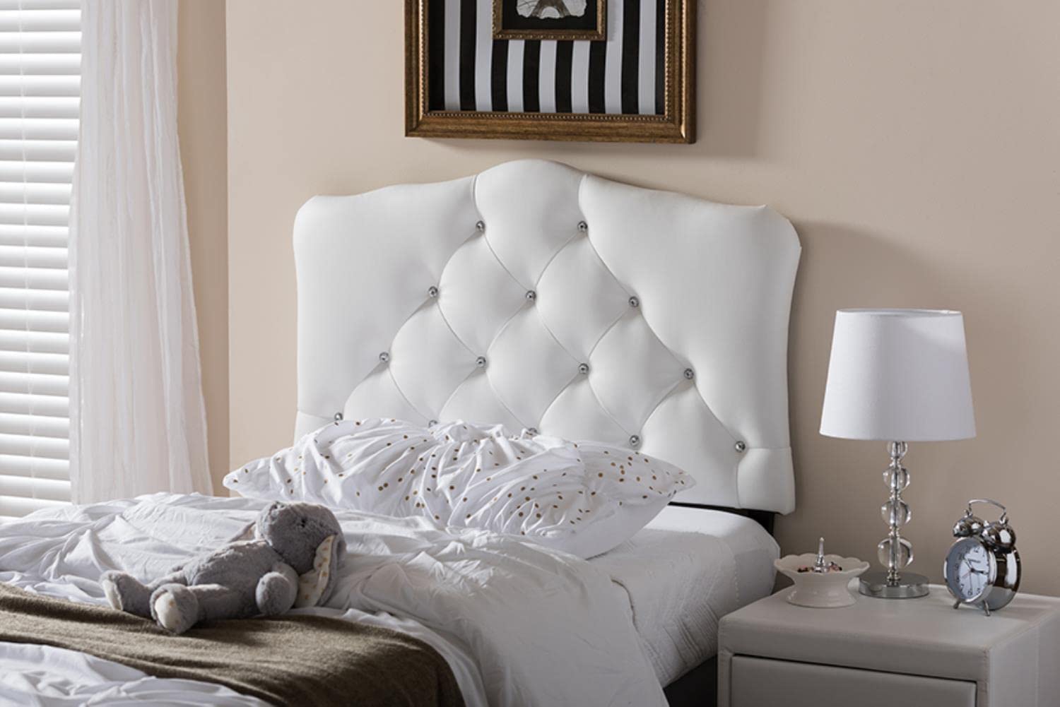 Baxton Studio Rita Modern and Contemporary White Faux Leather Upholstered Button-Tufted Scalloped Twin Size Headboard