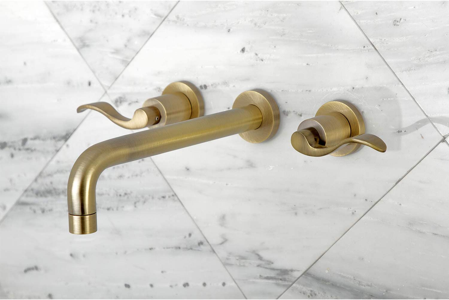 Kingston Brass KS8023DFL NuWave 2-Handle Wall Mount Roman Tub Faucet, Antique Brass