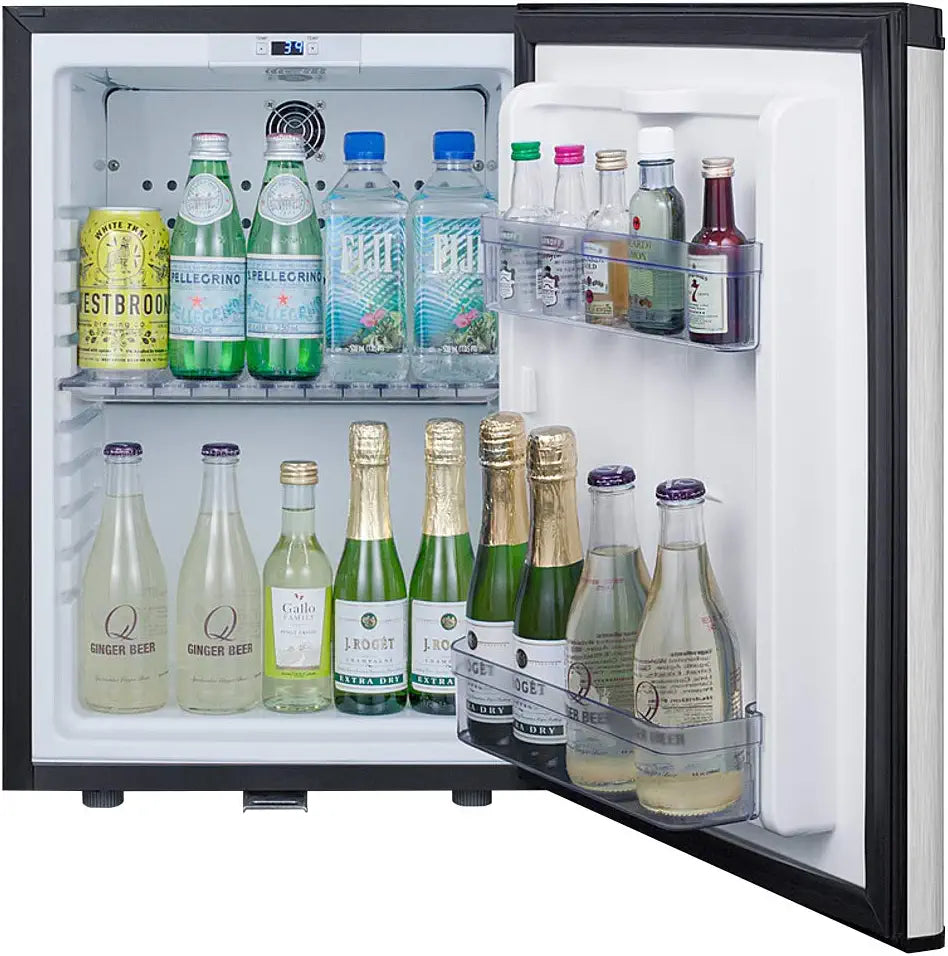 Summit Appliance MB26SS Compact Minibar, Stainless Steel Door, 15.88&#34; Wide, Compressor-based Cooling System, Quiet Operation, 1.1 cu.ft Capacity, Digital Controls, Adjustable Shelving, LED Lighting