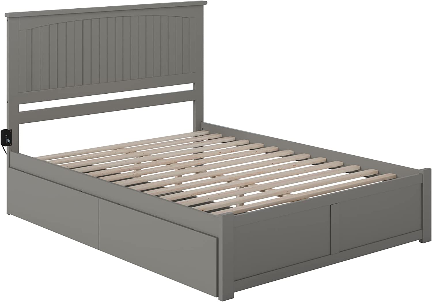 AFI Nantucket Platform Flat Panel Footboard and Turbo Charger with Urban Bed Drawers, King, Grey