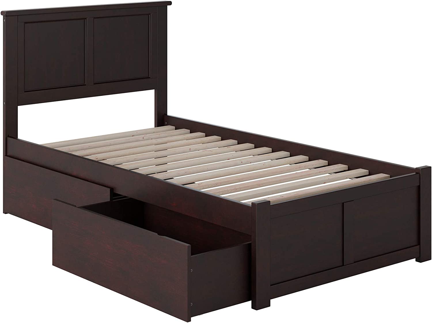 Atlantic Furniture Madison Platform Flat Panel Footboard and Turbo Charger with Urban Bed Drawers, Twin XL, Espresso