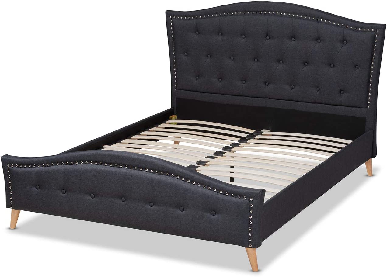 Baxton Studio Felisa Modern and Contemporary Charcoal Grey Fabric Upholstered and Button Tufted King Size Platform Bed