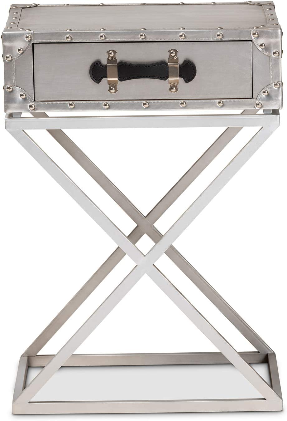 Baxton Studio William Modern French Industrial Silver Metal 1-Drawer Nightstand