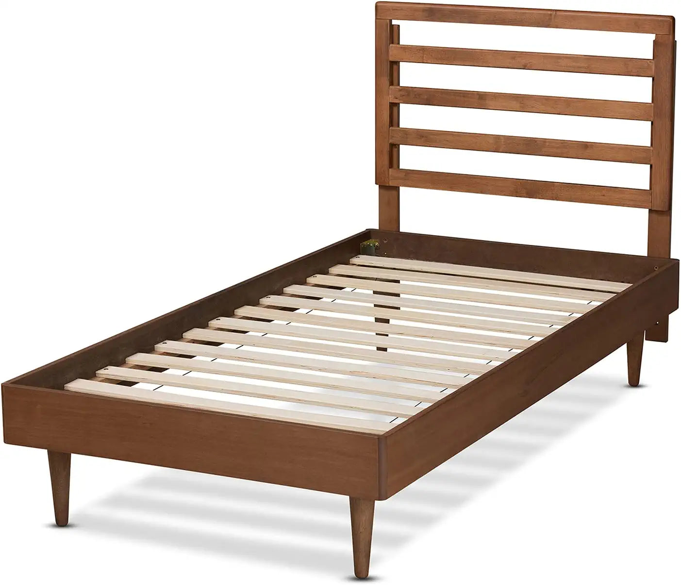 Baxton Studio Ryo Mid-Century Modern Transitional Walnut Brown Finished Wood Twin Size Platform Bed