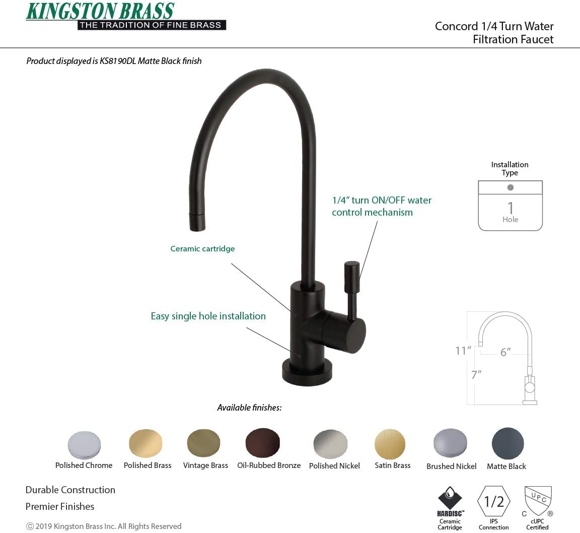 Kingston Brass KS8198DL Concord Water Filtration Faucet, 5-3/4&#34; Spout Reach, Brushed Nickel