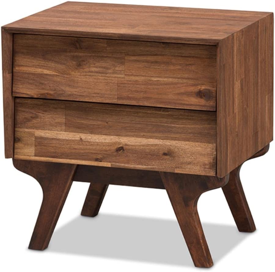 Baxton Studio Sierra Mid-Century Modern Brown Wood 2-Drawer Nightstand
