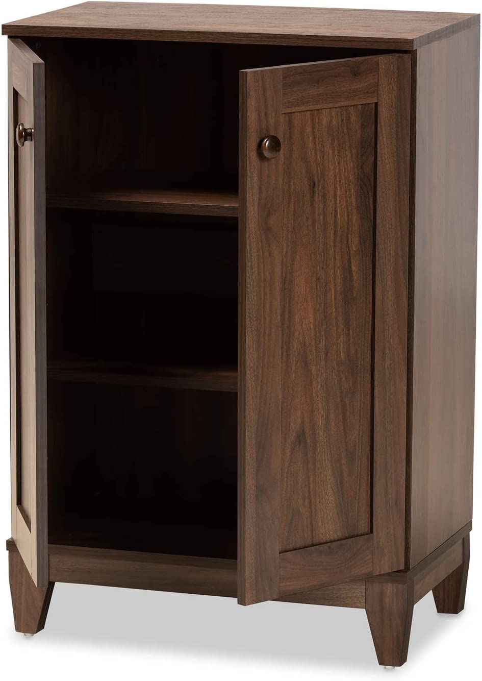 Baxton Studio Nissa Modern and Contemporary Walnut Brown Finished Wood 2-Door Shoe Storage Cabinet