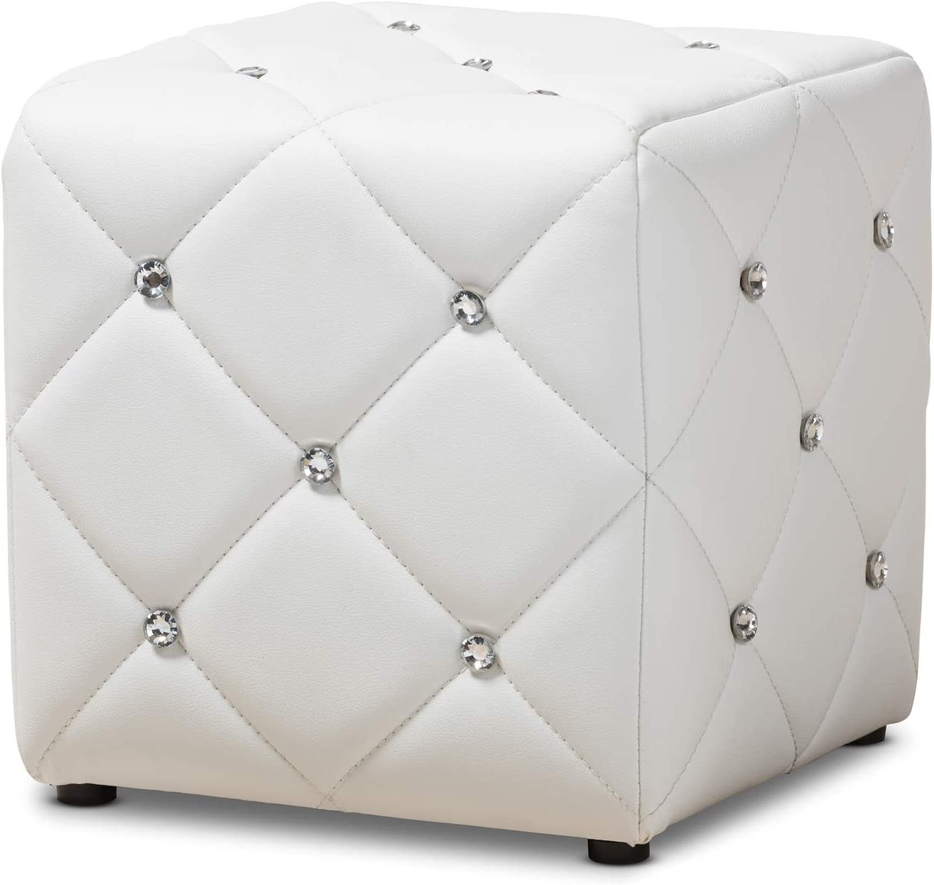 Baxton Studio Stacey Modern and Contemporary White Faux Leather Upholstered Ottoman White//Contemporary/Faux Leather/Eucalyptus Wood/HDF/Foam