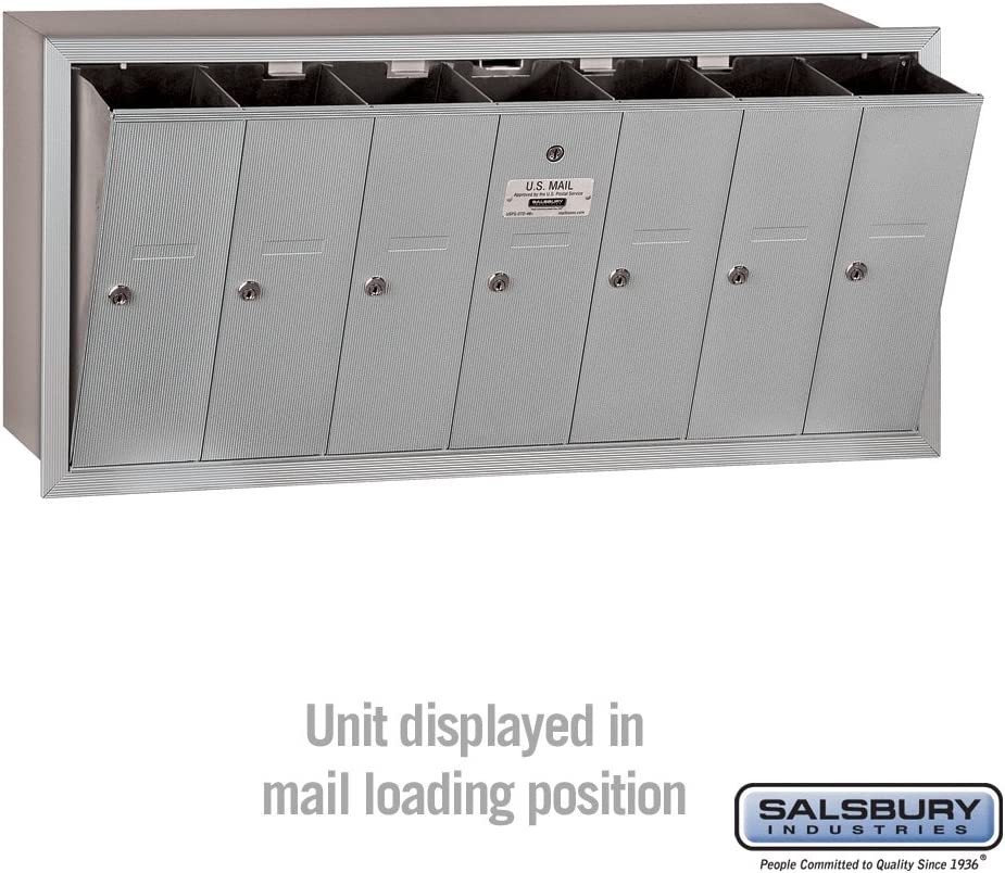 Salsbury Vertical Mailbox - 7 Doors - Aluminum - Recessed Mounted - USPS Access