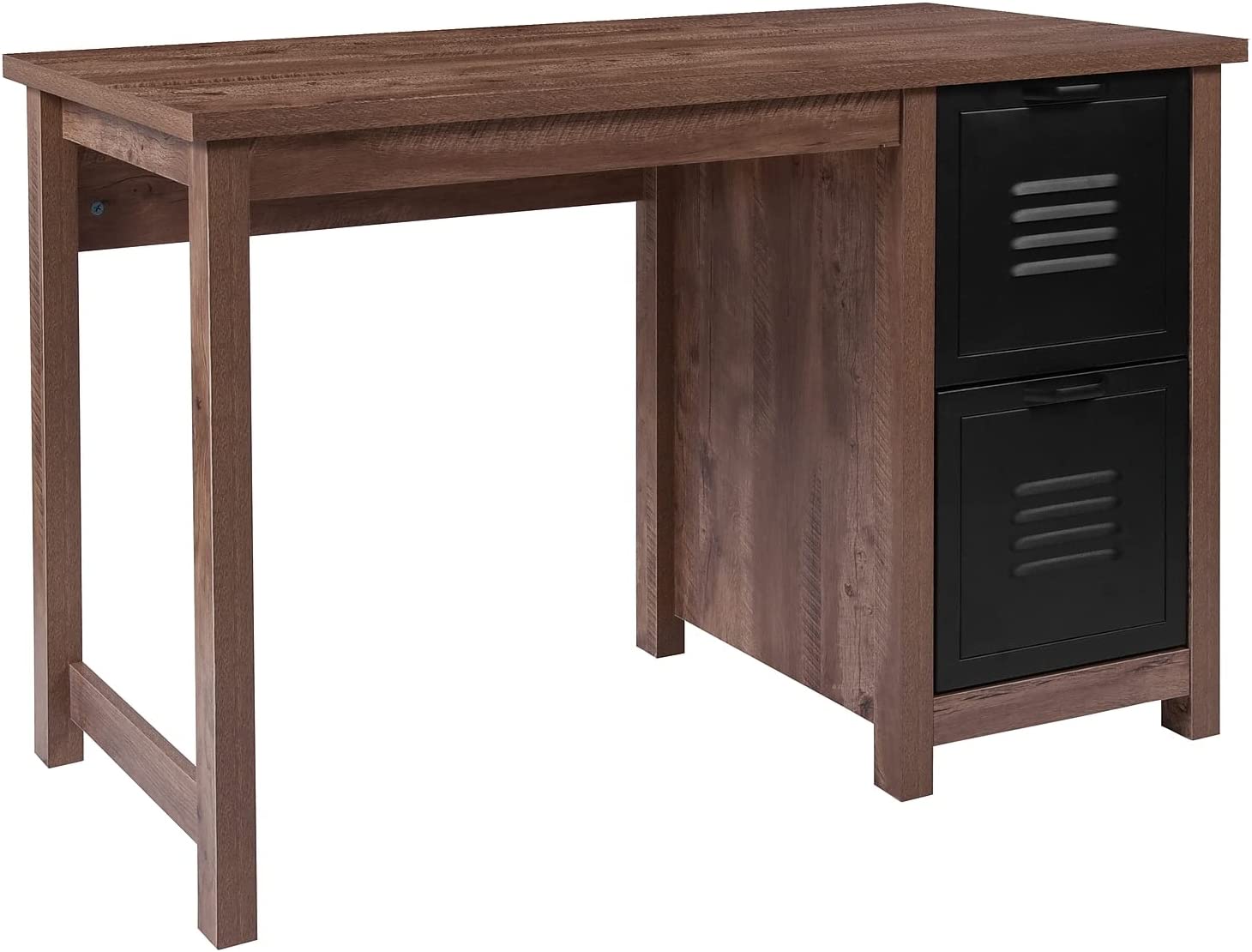 Flash Furniture New Lancaster Collection Crosscut Oak Wood Grain Finish Computer Desk with Metal Drawers