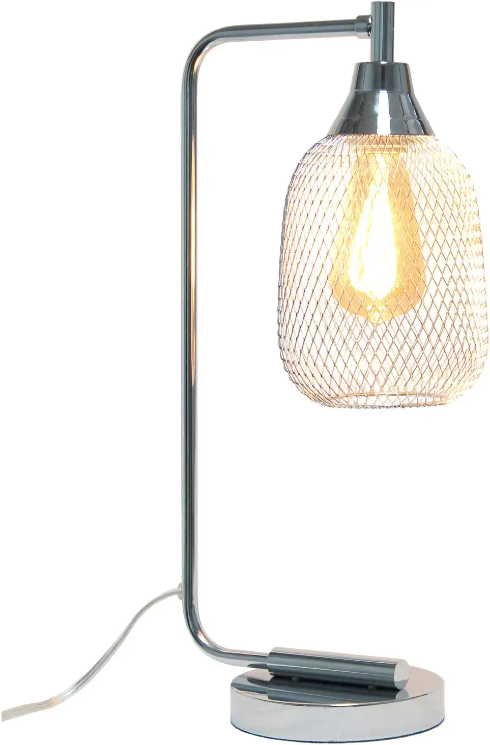 Lalia Home Industrial Office Desk Lamp with Wired Mesh Shade and Polished Chrome Finish
