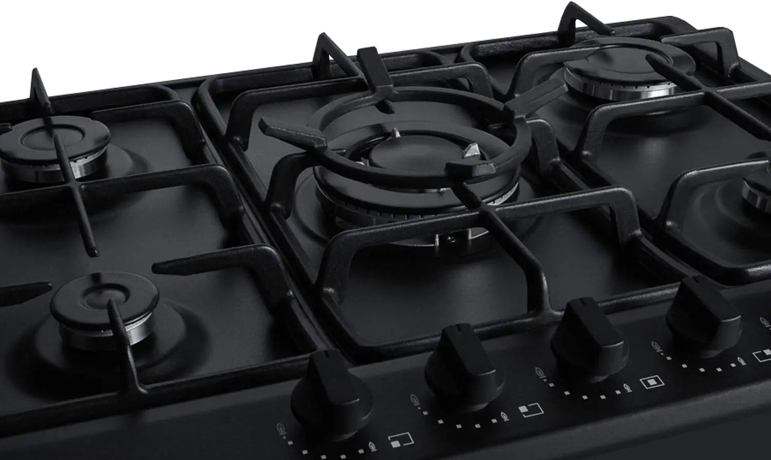 Summit Appliance GC5272B 5-Burner Gas Cooktop, 27&#34; Width with 5 Burners, Steel Surface in Black Matte Finish, Wok Ring Included, Two Semi-Rapid Burners, Centralized Controls, Conversion Kit Included