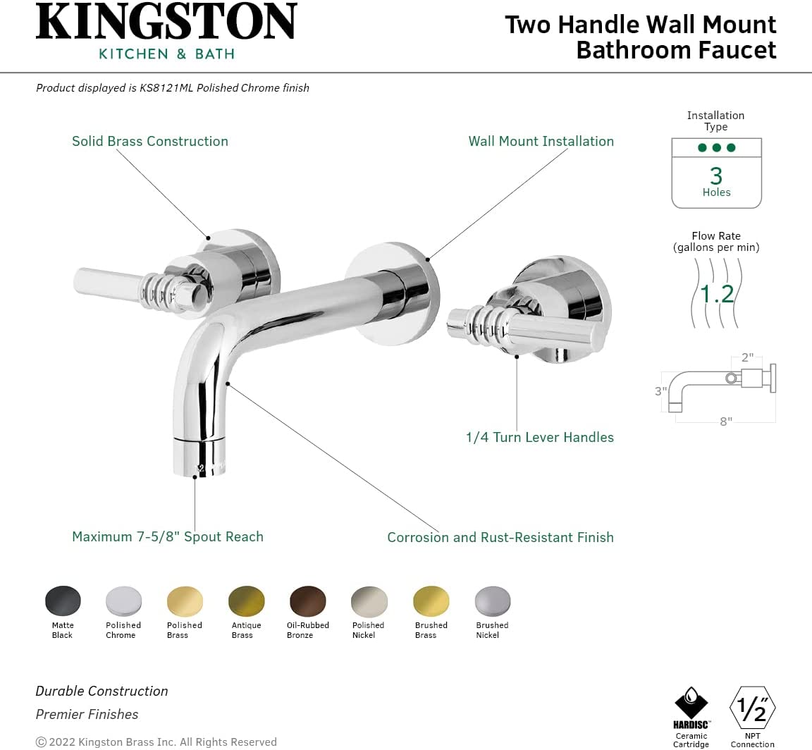 Kingston Brass KS8120ML Milano Bathroom Faucet, Matte Black