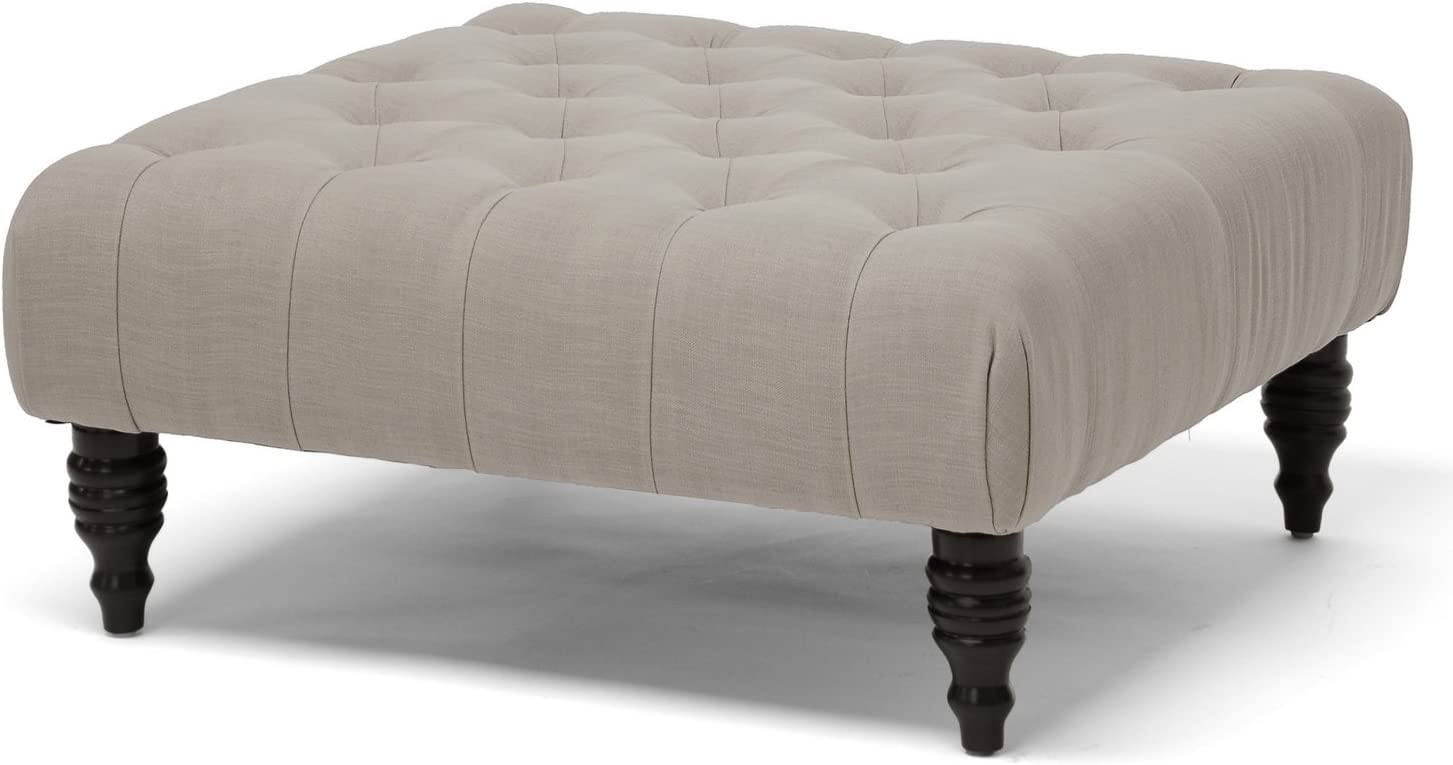 Baxton Studio Keswick Linen Modern Tufted Ottoman, Dark Gray