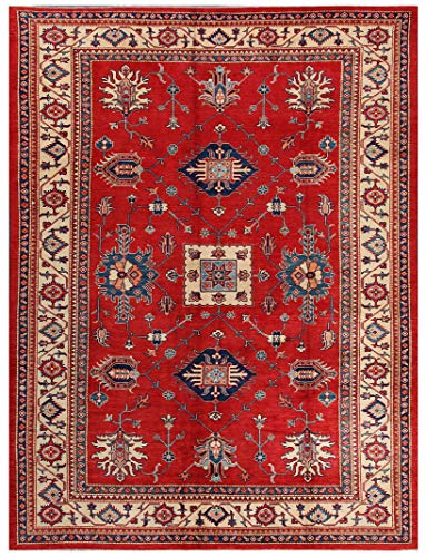 Pasargad Home Kazak Collection Lamb&#39;s Wool Area Rug, Hand-Knotted Construction Rugs for Living Room, Bedroom, Luxury Room - 8&#39; 4&#34; X 11&#39; 2&#34;, Rust / Ivory