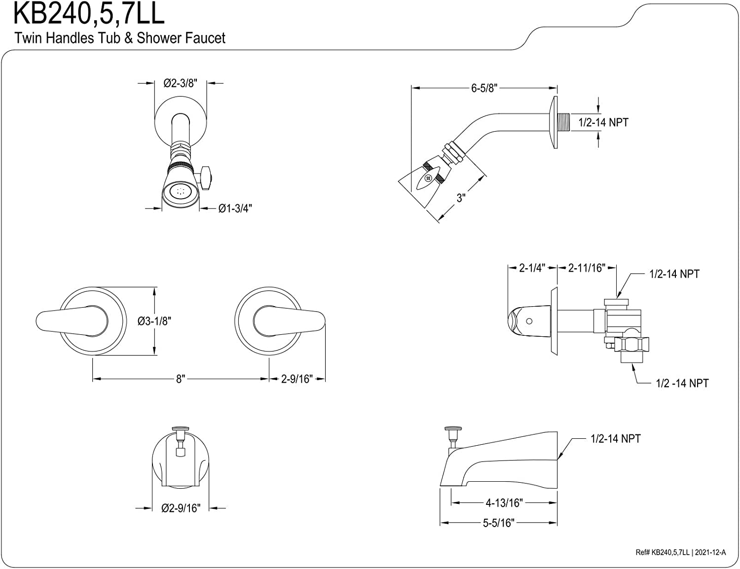 Kingston Brass KB245LL Legacy Tub and Shower Faucet, Oil Rubbed Bronze