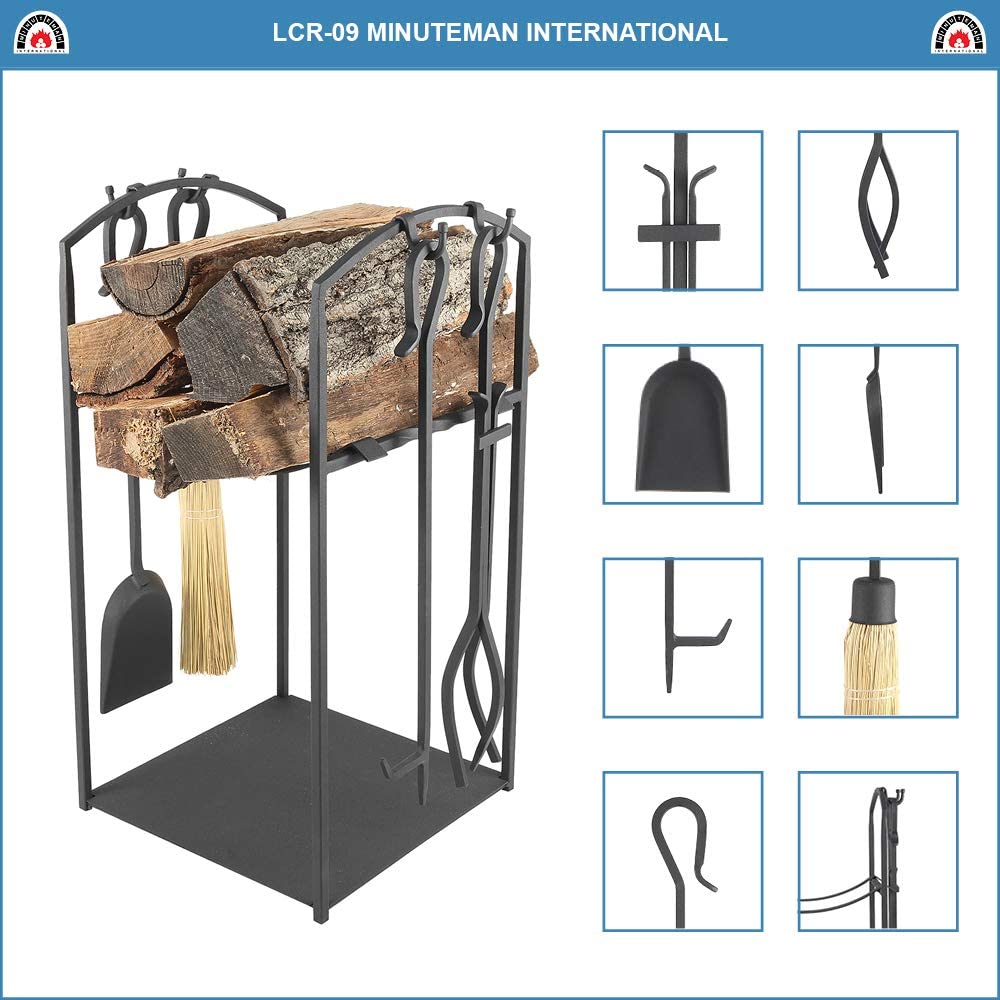 Minuteman International Mission I Wood Firewood Log Holder with Fireplace Tools, 26&#34; H, Black