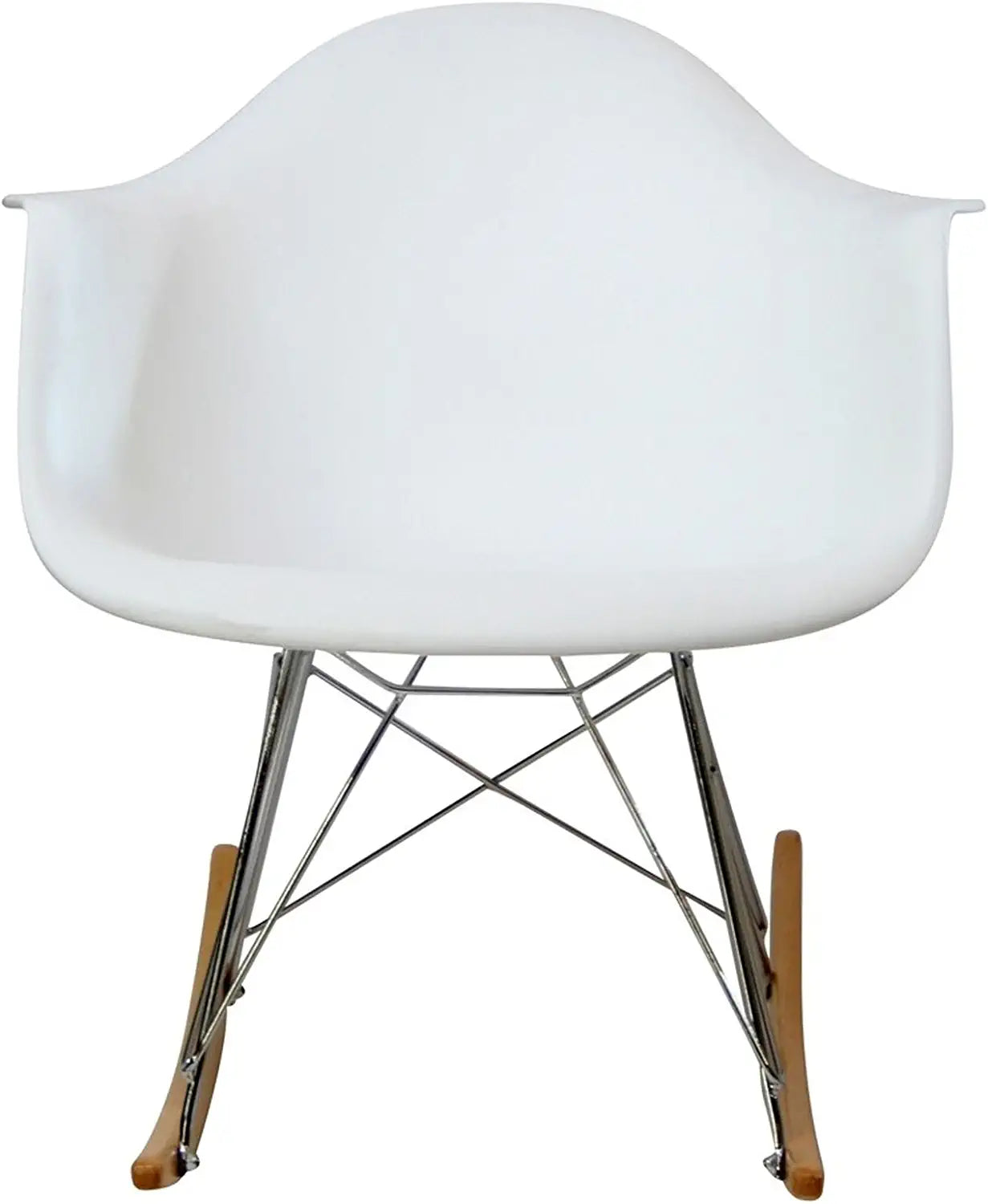 Modway Mid-Century Modern Molded Plastic Kid&#39;s Size Lounge Chair Rocker in White