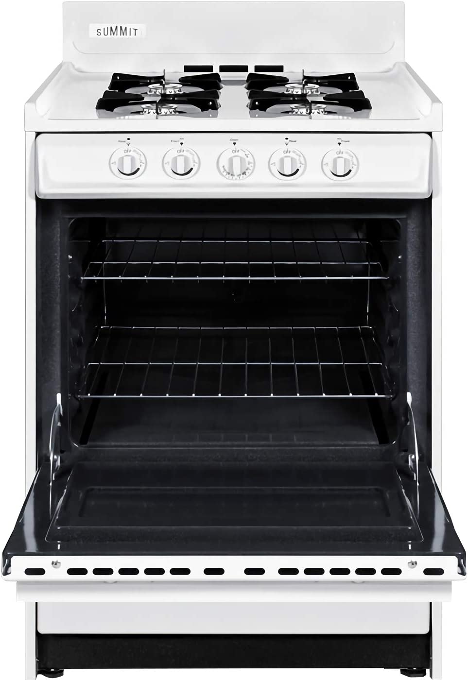 Summit Appliance WNM6107 24&#34; Wide Gas Range, White, Electronic Ignition, Broiler Drawer, Broiler Pan, Recessed Oven Door, ADA Compliant Design