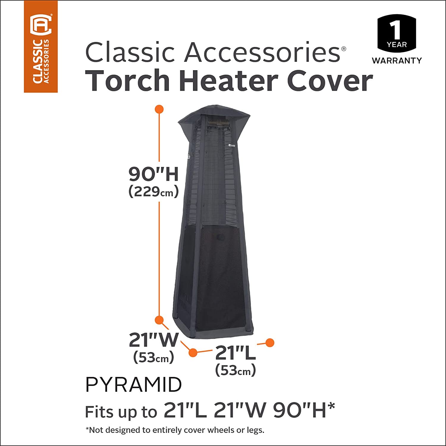 Classic Accessories Water-Resistant 21 Inch Pyramid Torch Patio Heater Cover, Patio Furniture Covers