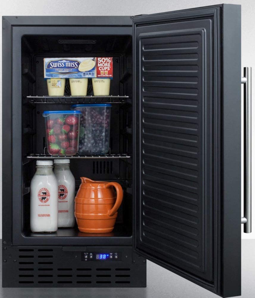 Summit Appliance FF1843BADA 18&#34; ADA Compliant Wide Built-in All-refrigerator in Black with Digital Thermostat, Automatic Defrost, Digital Display, Adjustable Chrome Shelves, LED Light and Front Lock