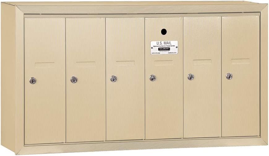 Salsbury Industries 3506SSU Surface Mounted Vertical Mailbox with USPS Access and 6 Doors, Sandstone