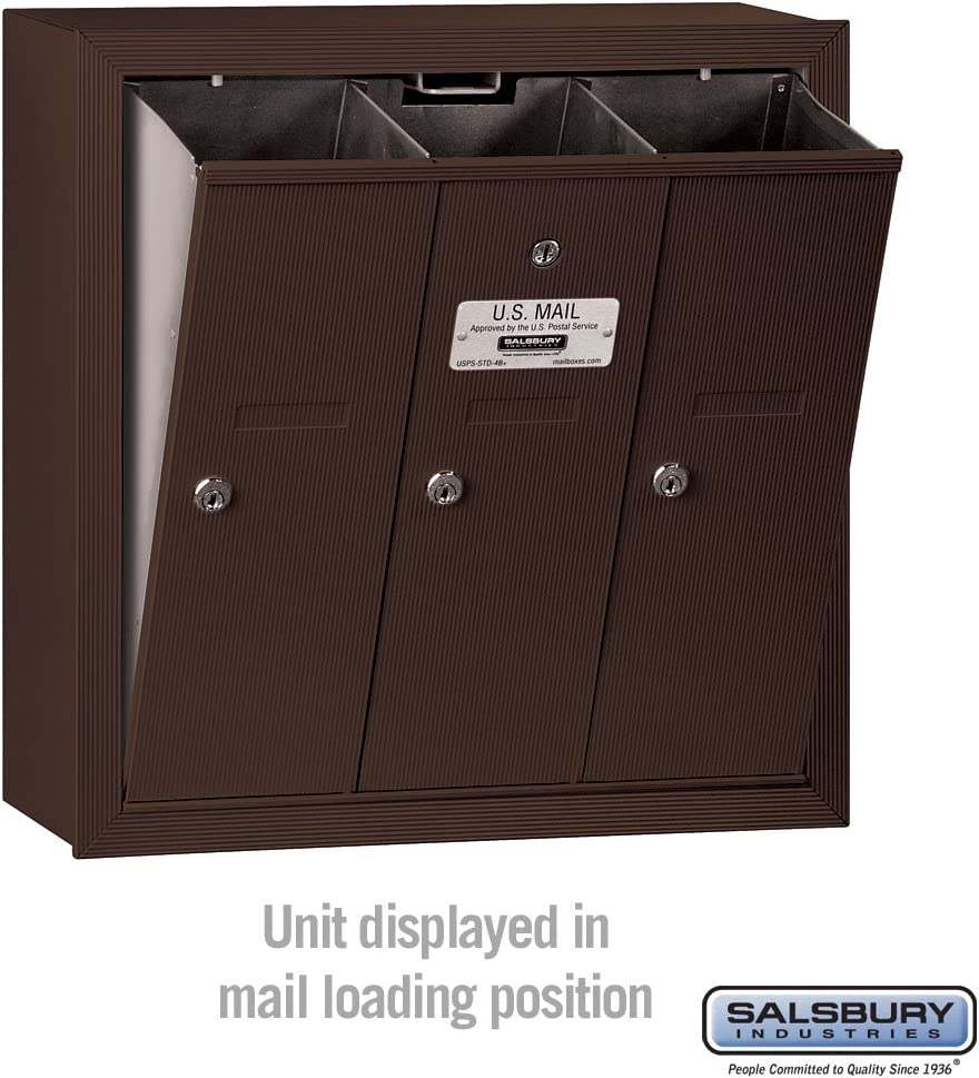 Salsbury Industries 3503ZSP Surface Mounted Vertical Mailbox with Master Commercial Lock, Private Access and 3 Doors, Bronze