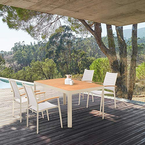 ARMEN LIVING SETODDIPL5 Portals Outdoor 5 Piece Coral Sand Aluminum &amp; Teak Wood Dining Set