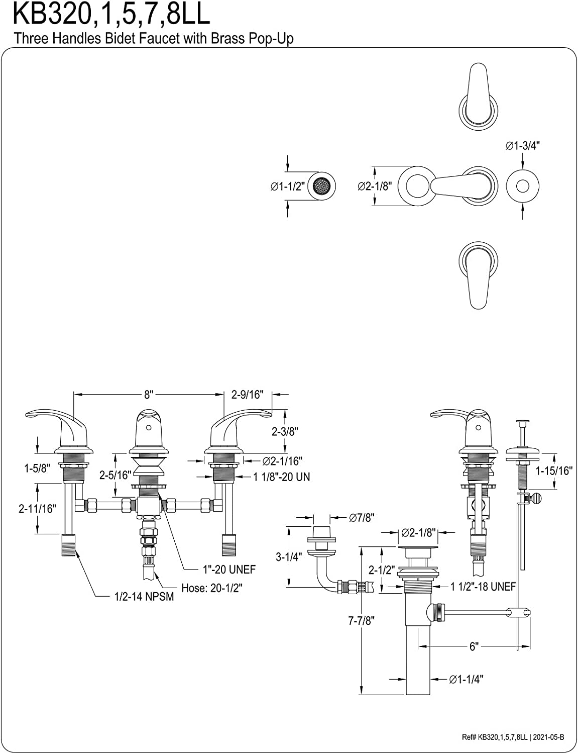 Kingston Brass KB321LL Bidet Faucet, Polished Chrome