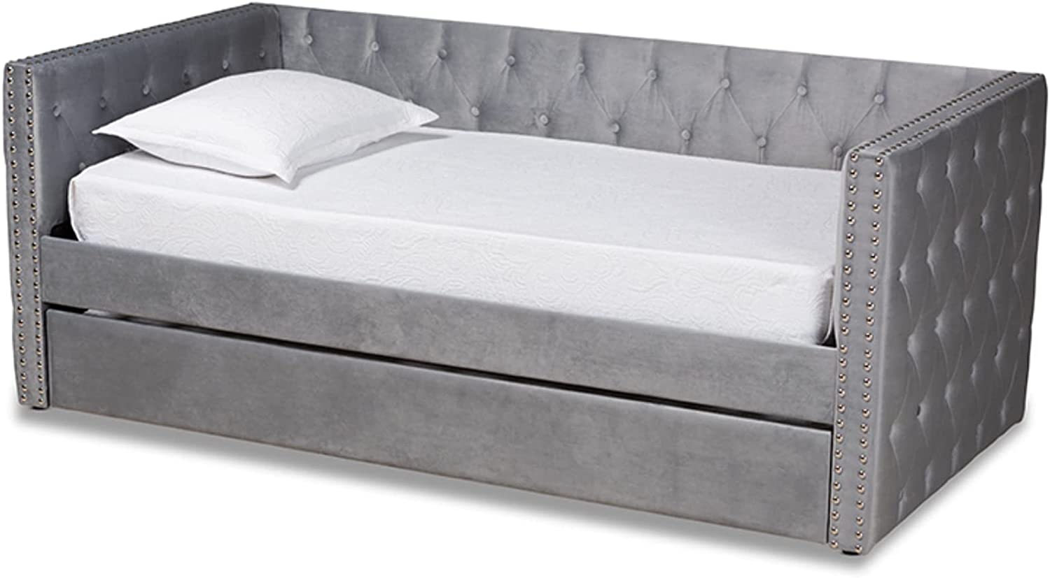 Baxton Studio Larkin Modern and Contemporary Grey Velvet Fabric Upholstered Twin Size Daybed with Trundle