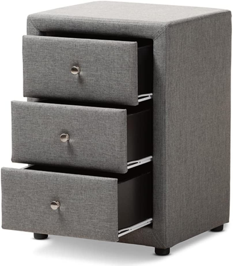 Baxton Studio Tessa Modern and Contemporary Grey Fabric Upholstered 3-Drawer Nightstand