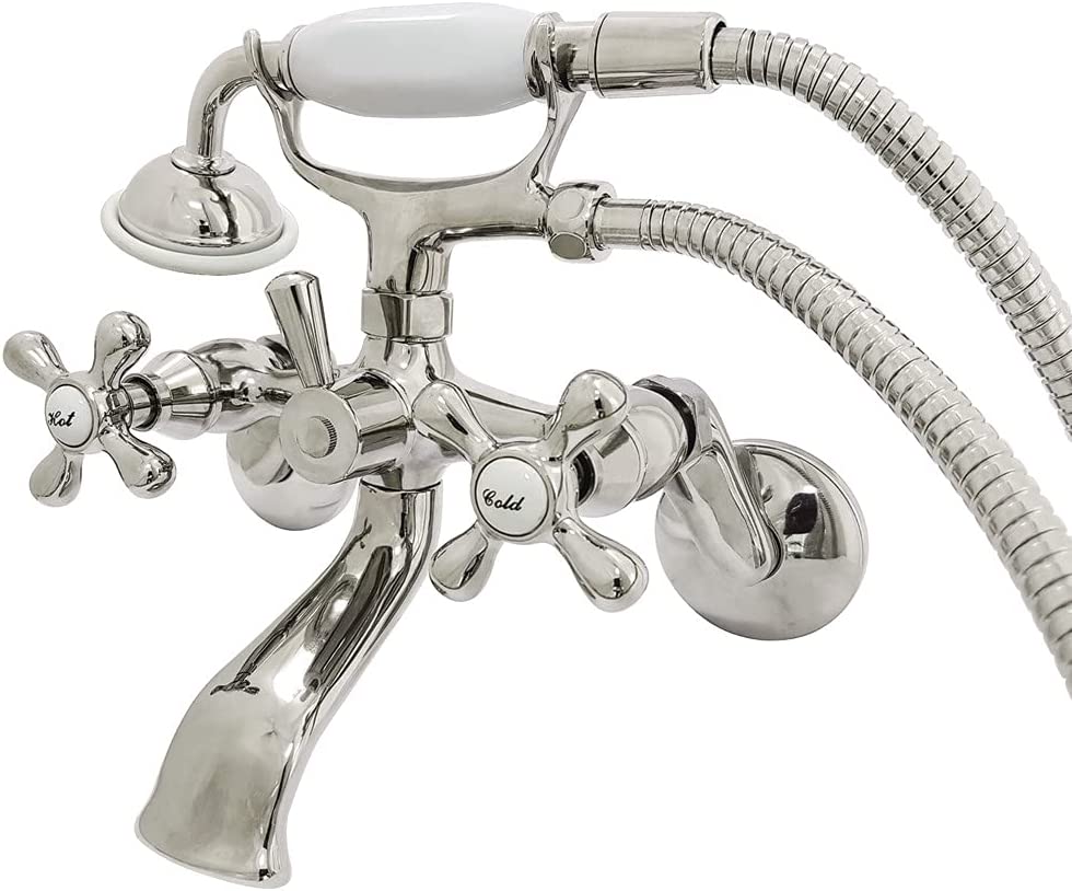 Kingston Brass KS266SB Vintage 6&#34; Adjustable Wall Mount Clawfoot Tub Faucet, Brushed Brass