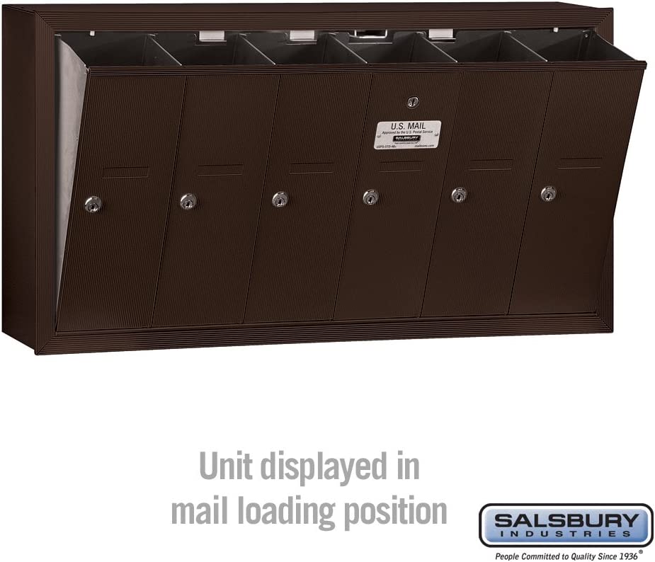 Salsbury Industries 3506ZSP Surface Mounted Vertical Mailbox with Master Commercial Lock, Private Access and 6 Doors, Bronze