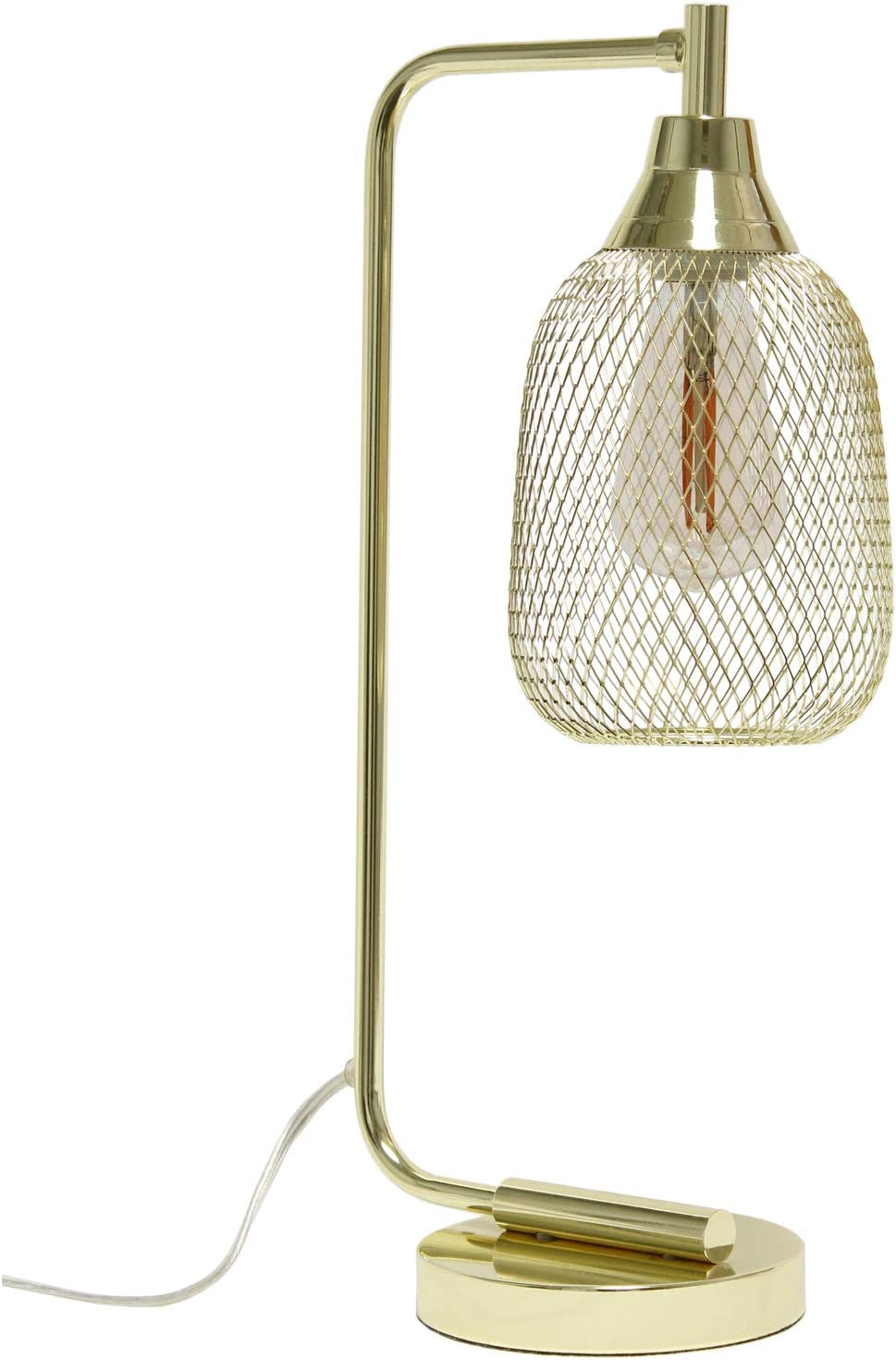 Lalia Home Industrial Office Desk Lamp with Wired Mesh Shade and Polished Gold Finish