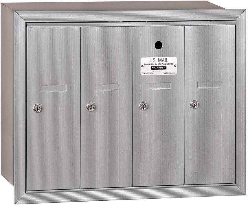 Salsbury Industries 3504ARU Recessed Mounted Vertical Mailbox with 4 Doors and USPS Access, Aluminum