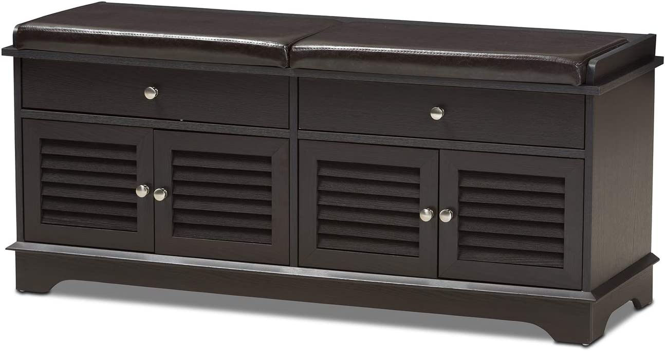 Baxton Studio Leo Modern and Contemporary Dark Brown Wood 2-Drawer Shoe Storage Bench Brown//Dark Wood/Contemporary/Particle Board/MDF