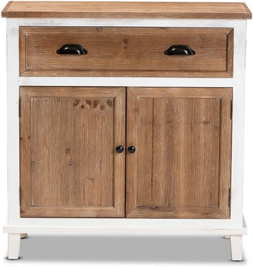 Baxton Studio Glynn Rustic Farmhouse Weathered Two-Tone White and Oak Brown Finished Wood 2-Door Storage Cabinet