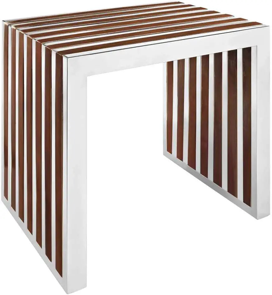 Modway Gridiron Contemporary Modern Small Stainless Steel Bench With Wood Inlay, 19.5&#34;