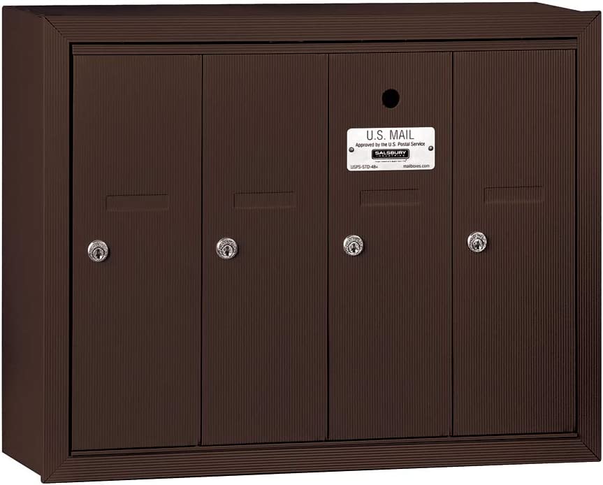 Salsbury Industries 3504ZSU Surface Mounted Vertical Mailbox with USPS Access and 4 Doors, Bronze