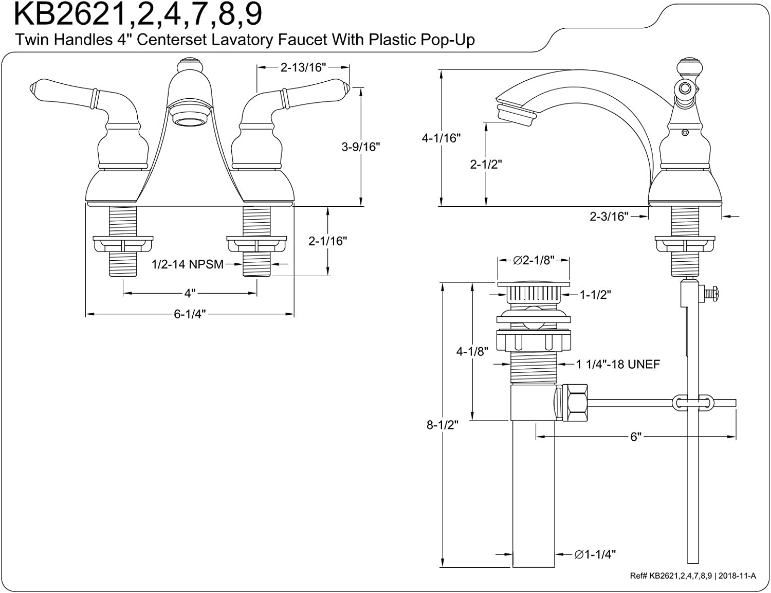 Kingston Brass KB2621 Naples 4-Inch Centerset Lavatory Faucet, Polished Chrome