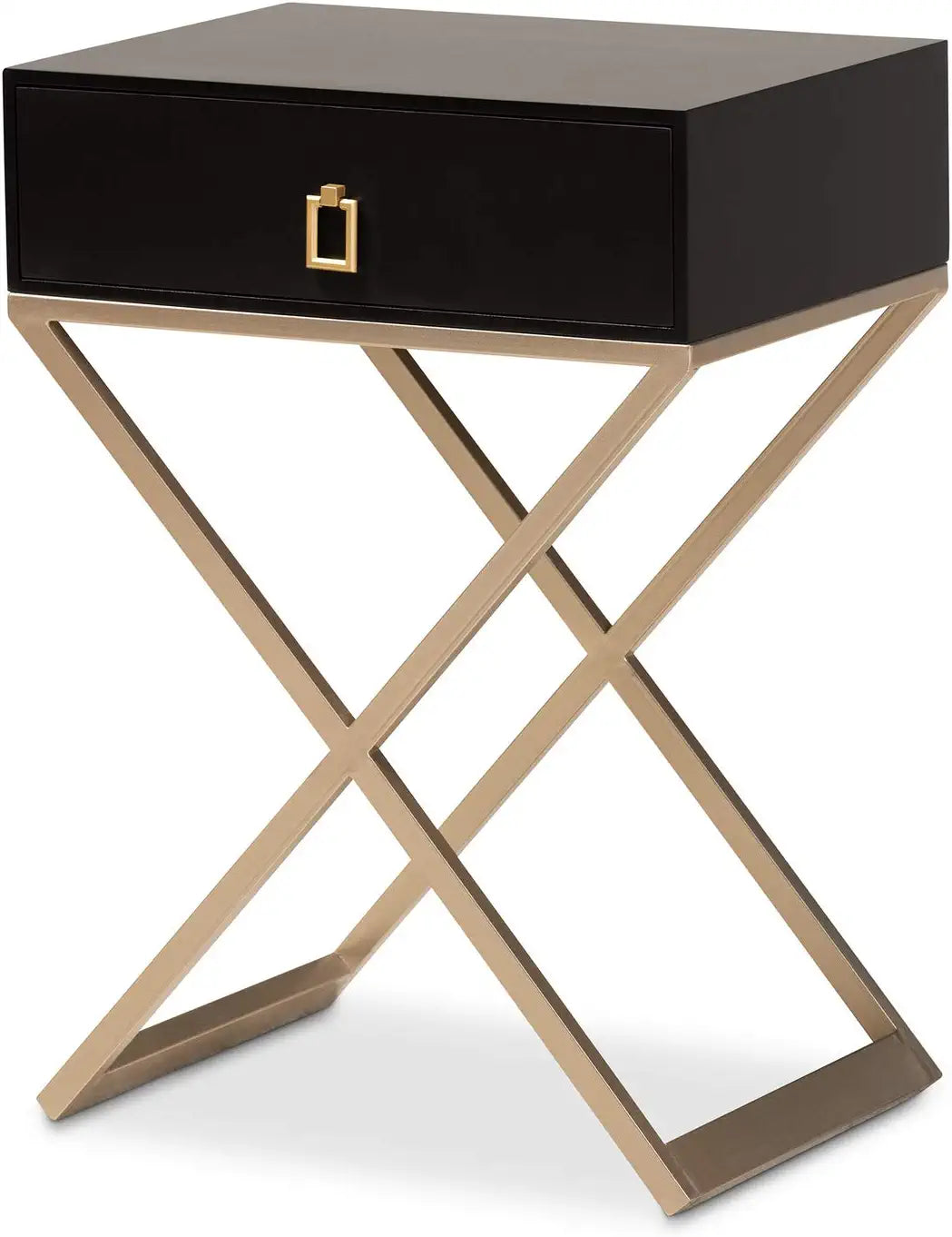 Baxton Studio Patricia Modern and Contemporary Black Finished Wood and Brass-Tone Metal 1-Drawer Nightstand