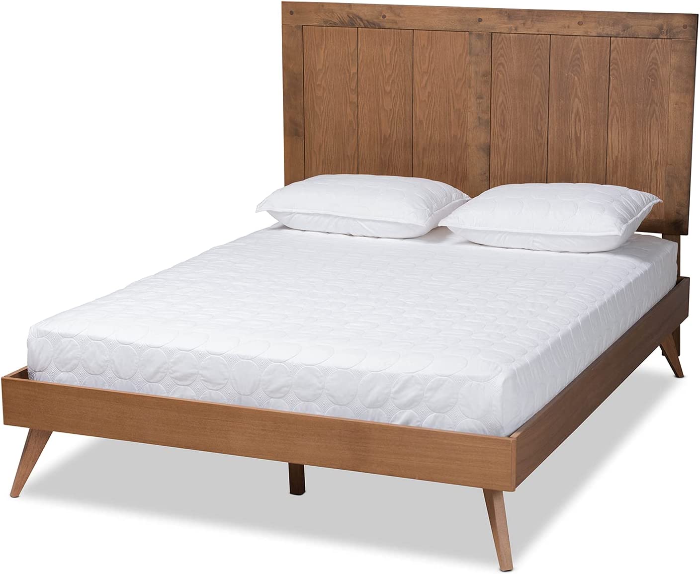 Baxton Studio Amira Mid-Century Modern Transitional Ash Walnut Finished Wood Queen Size Platform Bed