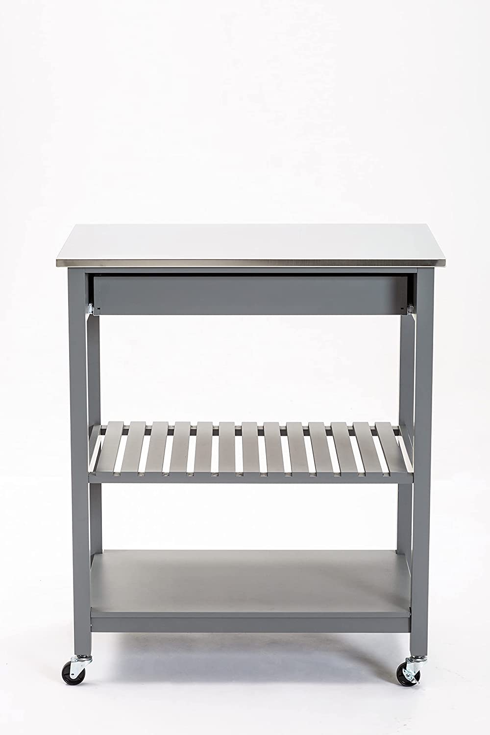 Boraam Holland Kitchen Cart with Stainless Steel Top, Gray