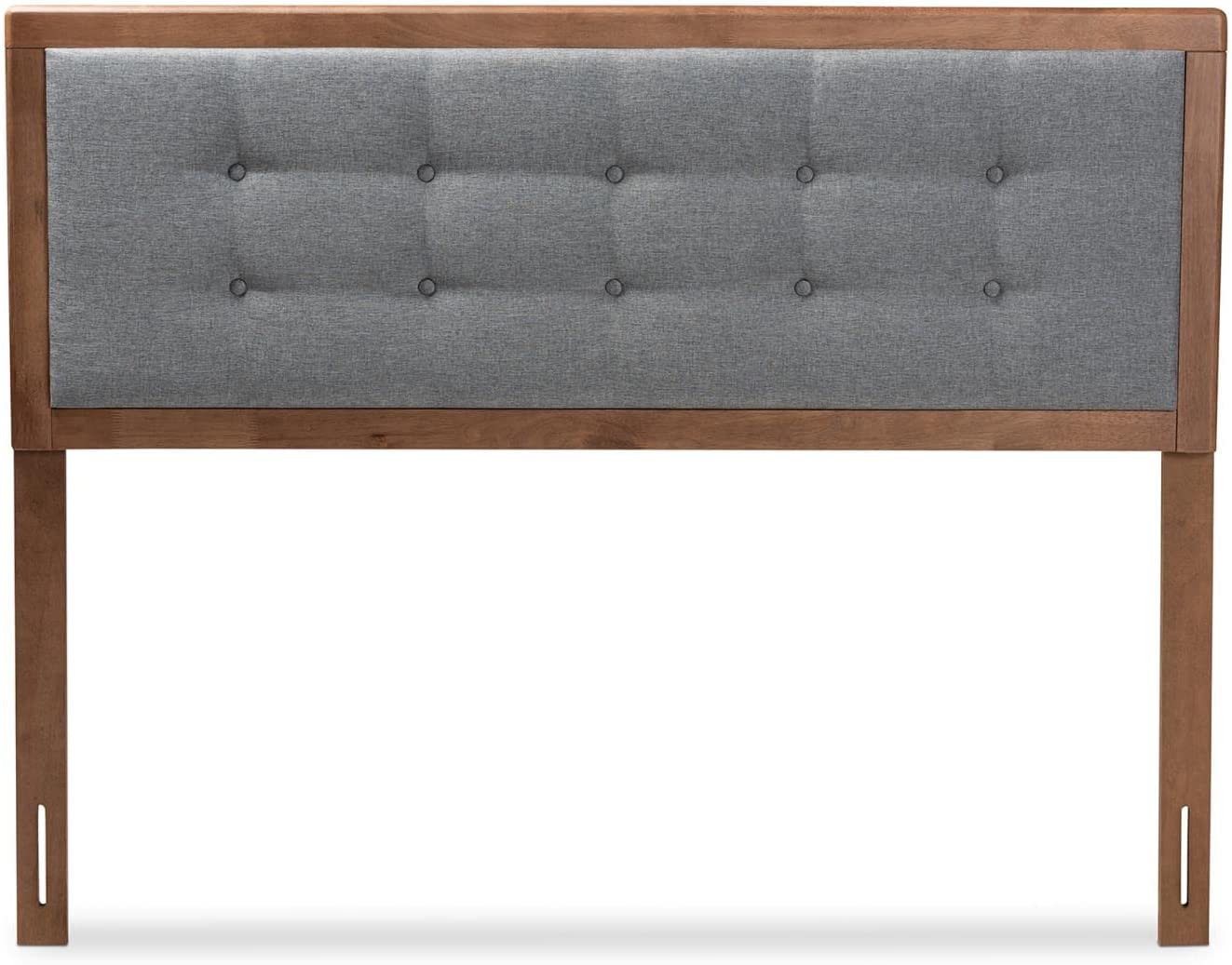 Baxton Studio Sarine Mid-Century Modern Dark Grey Fabric Upholstered Walnut Brown Finished Wood Queen Size Headboard